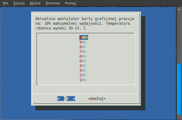 Okno programu | Wyciszanie komputera – regulacja prędkości obrotowej wentylatora karty graficznej