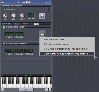 Menu wyboru kontrolera midi w LMMS